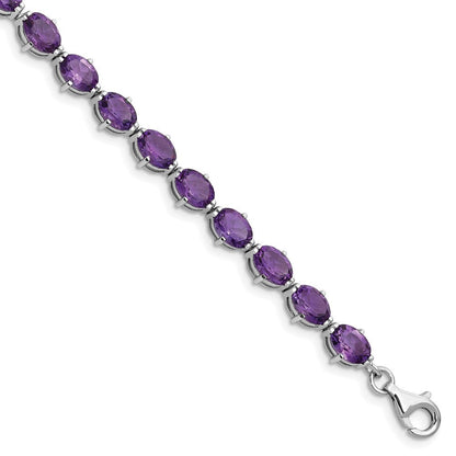 7 Zoll Sterlingsilber Rhodiniert Amethyst Armband