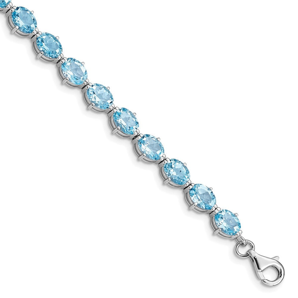7 Zoll Sterlingsilber Rhodiniert Schweizer Blautopas Armband