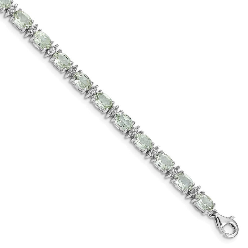 7 Zoll Sterlingsilber Rhodiniert Grün Quarz & Weiß Topas Armband