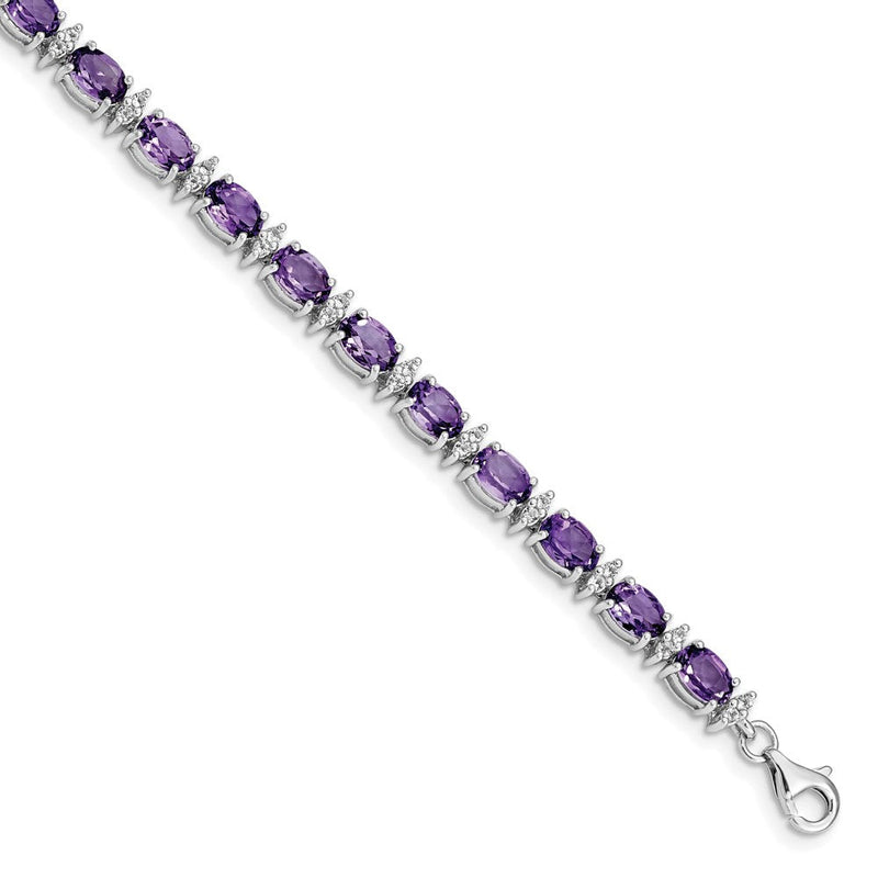 7 Zoll Sterlingsilber Rhodiniert Amethyst & Weiß Topas Armband