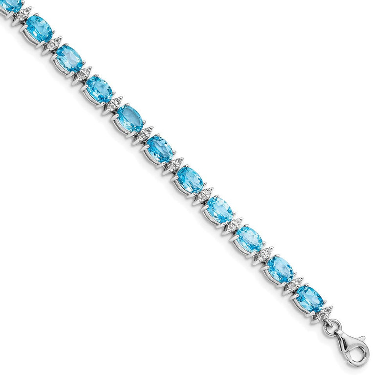 7 Zoll Sterlingsilber Rhodiniert Himmel Bt & Weiß Topas Armband