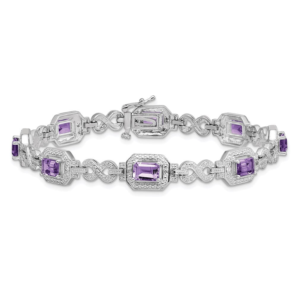 7 Zoll Sterlingsilber Rhodiniert Diamant & Amethyst Armband