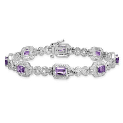 7 Zoll Sterlingsilber Rhodiniert Diamant & Amethyst Armband