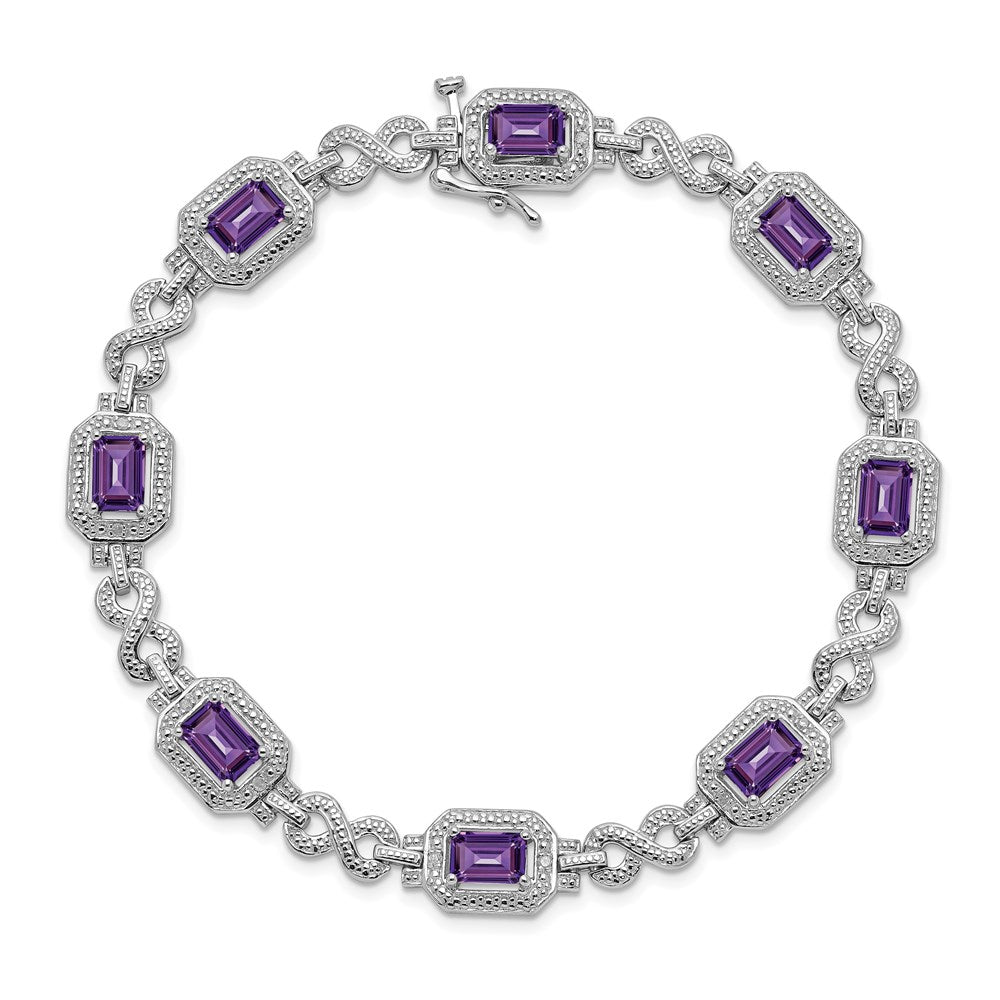 7 Zoll Sterlingsilber Rhodiniert Diamant & Amethyst Armband