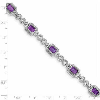 7 Zoll Sterlingsilber Rhodiniert Diamant & Amethyst Armband