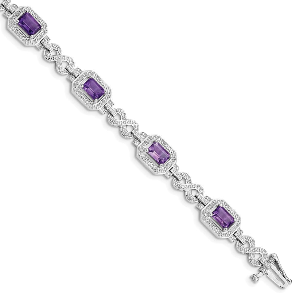 7 Zoll Sterlingsilber Rhodiniert Diamant & Amethyst Armband