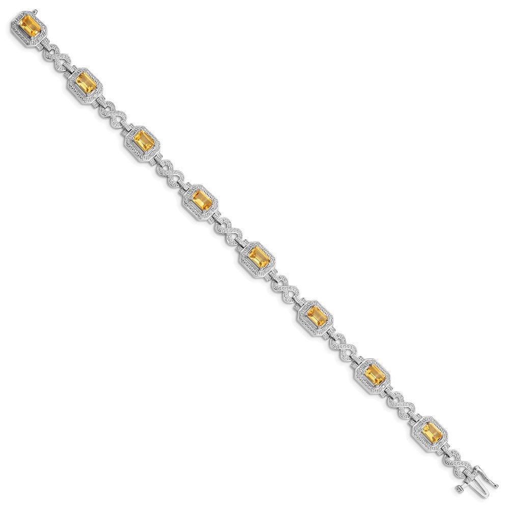7 Zoll Sterlingsilber Rhodiniert Diamant & Citrin Armband
