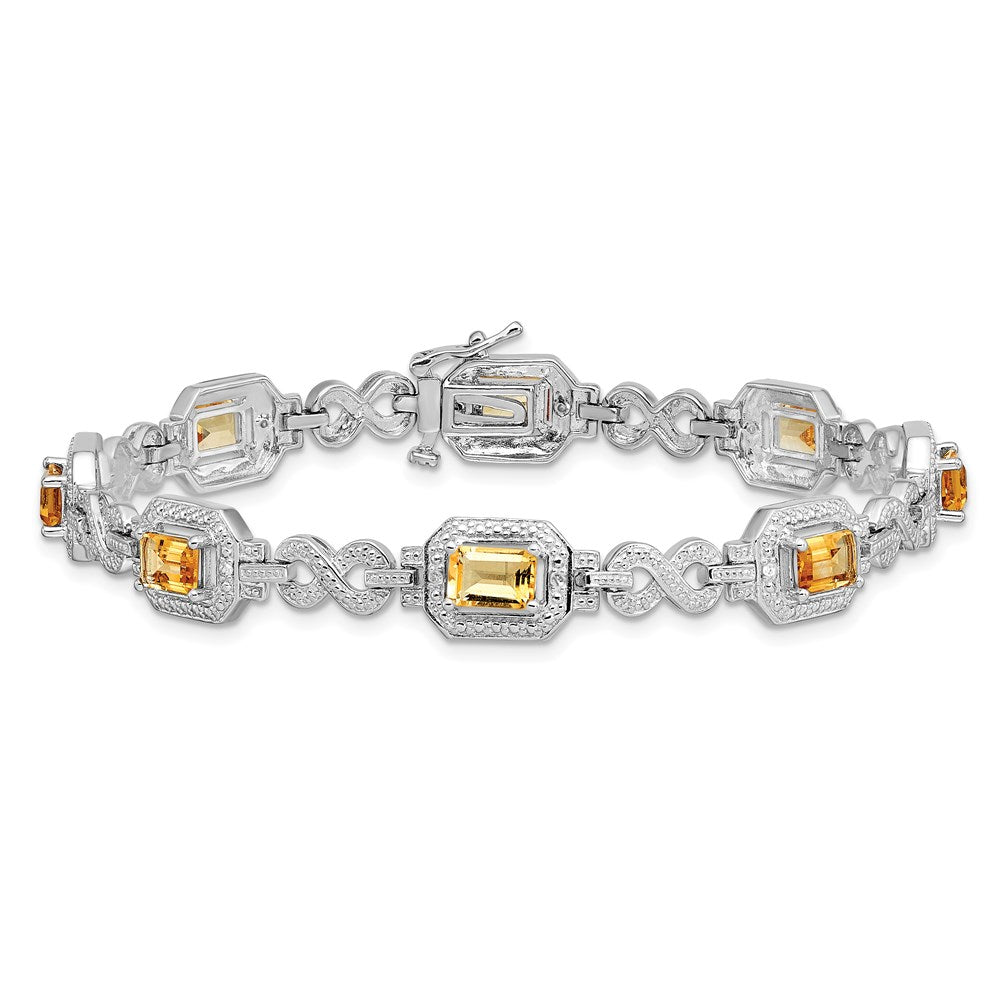 7 Zoll Sterlingsilber Rhodiniert Diamant & Citrin Armband