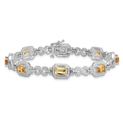 7 Zoll Sterlingsilber Rhodiniert Diamant & Citrin Armband