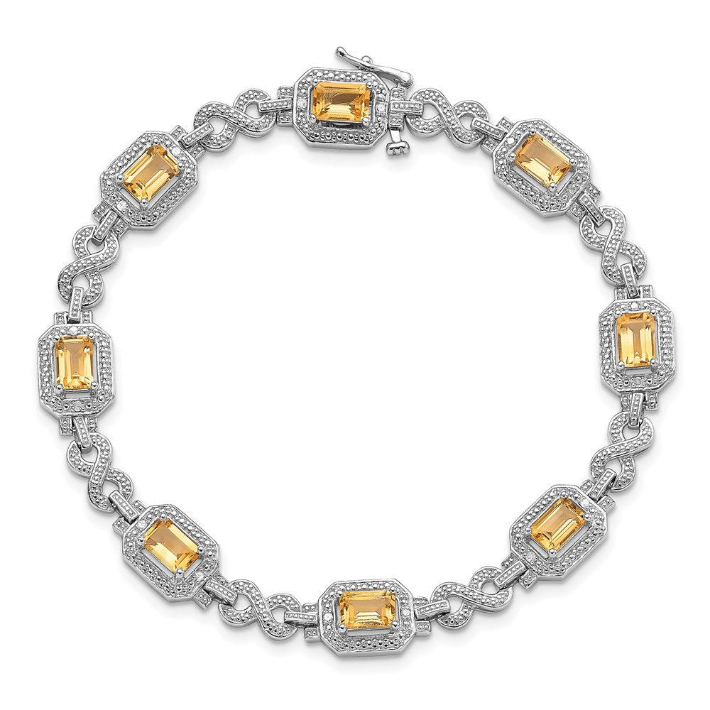 7 Zoll Sterlingsilber Rhodiniert Diamant & Citrin Armband