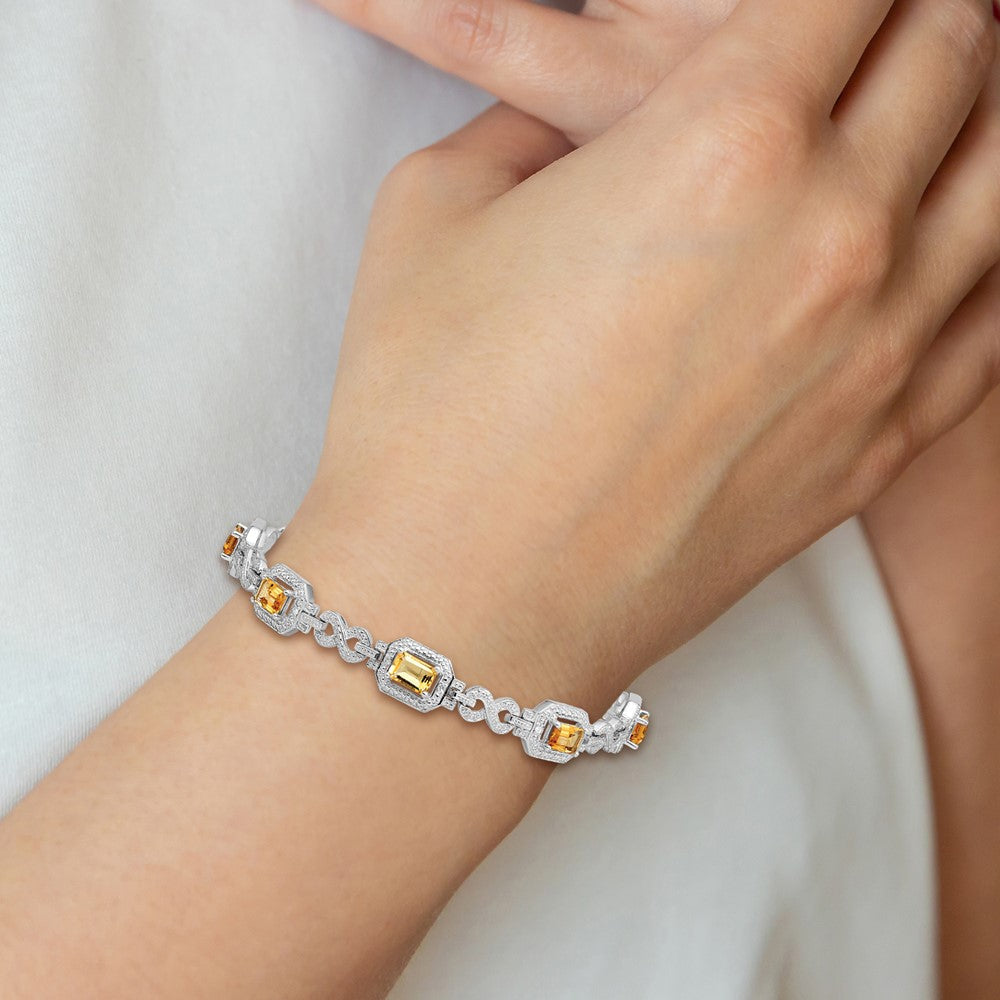 7 Zoll Sterlingsilber Rhodiniert Diamant & Citrin Armband
