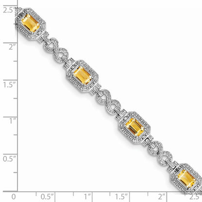 7 Zoll Sterlingsilber Rhodiniert Diamant & Citrin Armband