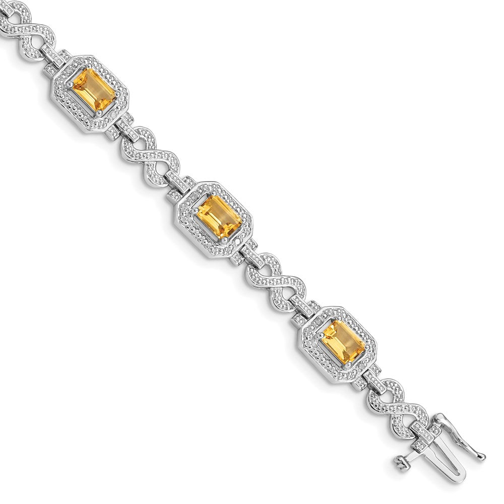 7 Zoll Sterlingsilber Rhodiniert Diamant & Citrin Armband