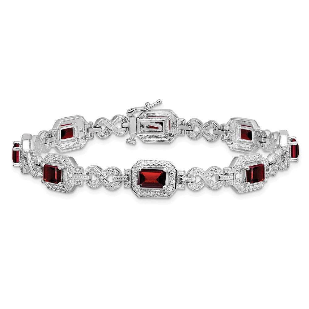 7 Zoll Sterlingsilber Rhodiniert Diamant & Granat Armband