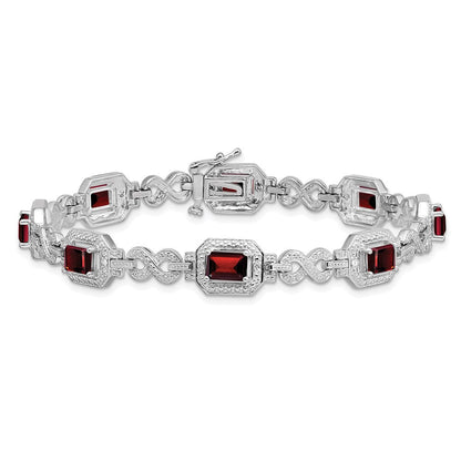 7 Zoll Sterlingsilber Rhodiniert Diamant & Granat Armband