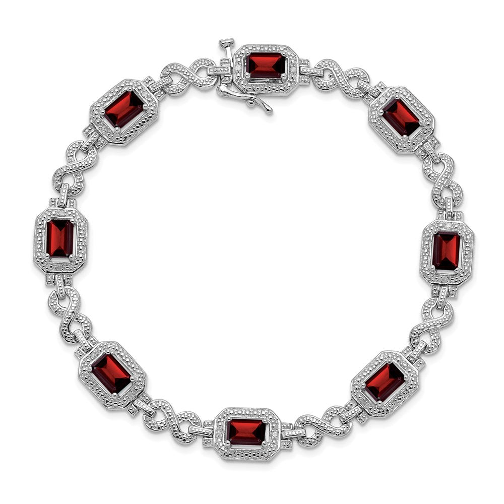 7 Zoll Sterlingsilber Rhodiniert Diamant & Granat Armband