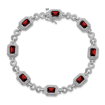 7 Zoll Sterlingsilber Rhodiniert Diamant & Granat Armband