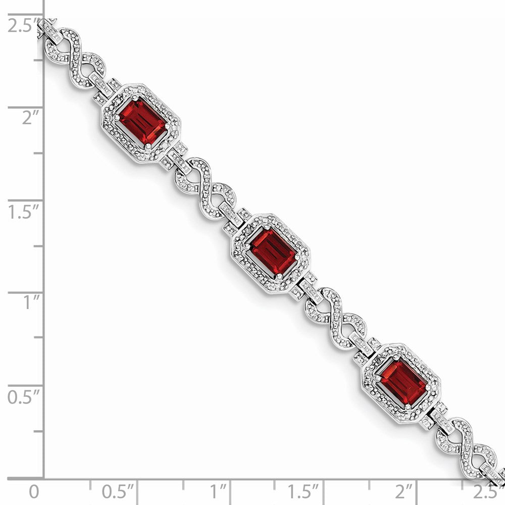 7 Zoll Sterlingsilber Rhodiniert Diamant & Granat Armband