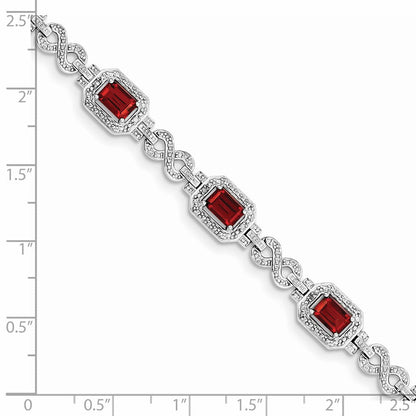 7 Zoll Sterlingsilber Rhodiniert Diamant & Granat Armband