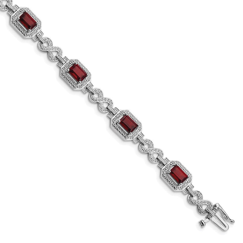 7 Zoll Sterlingsilber Rhodiniert Diamant & Granat Armband