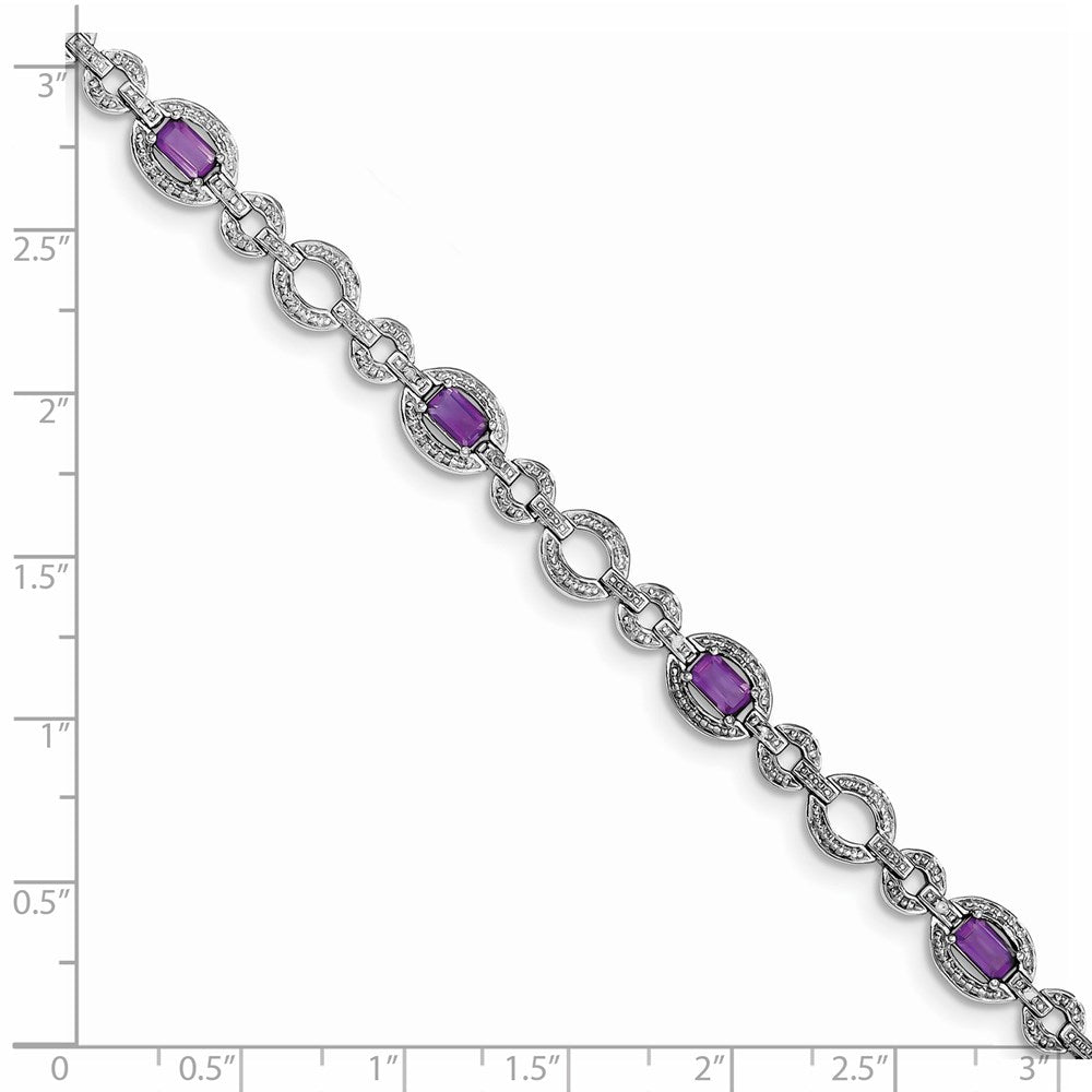 7 Zoll Sterlingsilber Rhodiniert Diamant & Amethyst Oval Glieder Armband