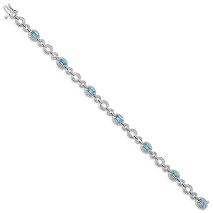 7 Zoll Sterlingsilber Rhodiniert Diamant. & Lt Schweizer Blautopas Oval Armband