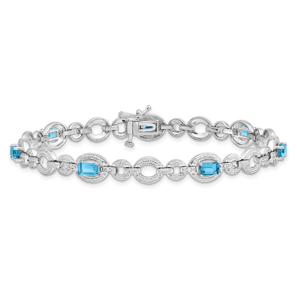 7 Zoll Sterlingsilber Rhodiniert Diamant. & Lt Schweizer Blautopas Oval Armband