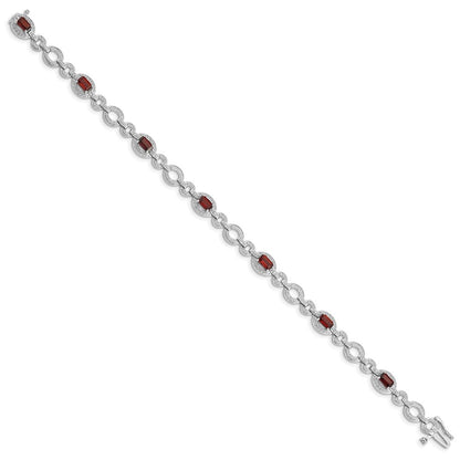 7 Zoll Sterlingsilber Rhodiniert Diamant & Granat Oval Glieder Armband