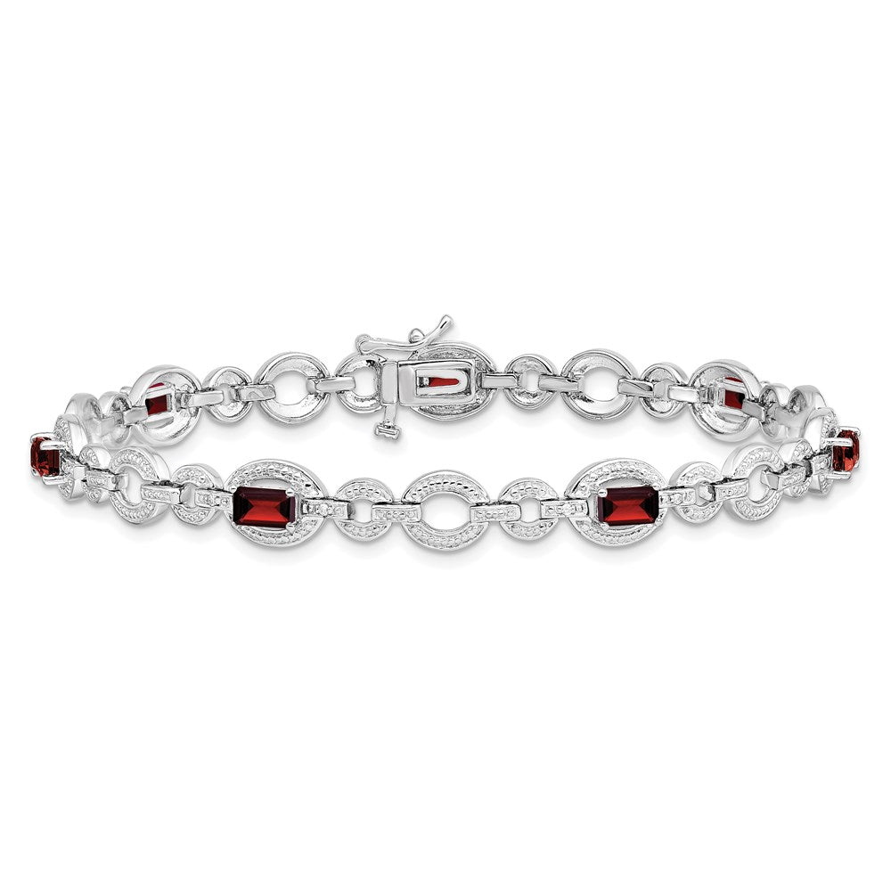 7 Zoll Sterlingsilber Rhodiniert Diamant & Granat Oval Glieder Armband