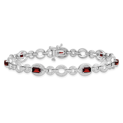 7 Zoll Sterlingsilber Rhodiniert Diamant & Granat Oval Glieder Armband
