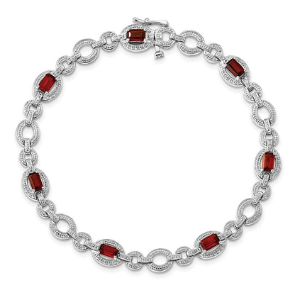 7 Zoll Sterlingsilber Rhodiniert Diamant & Granat Oval Glieder Armband