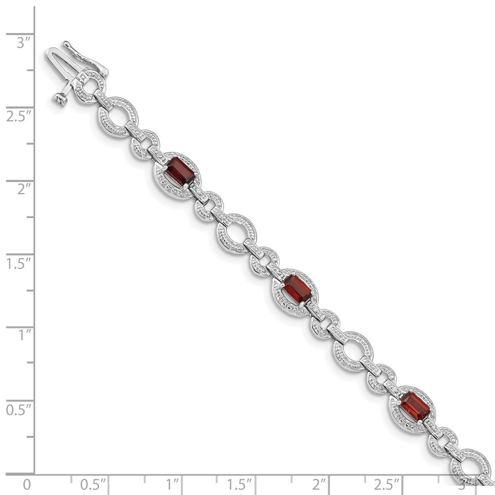 7 Zoll Sterlingsilber Rhodiniert Diamant & Granat Oval Glieder Armband