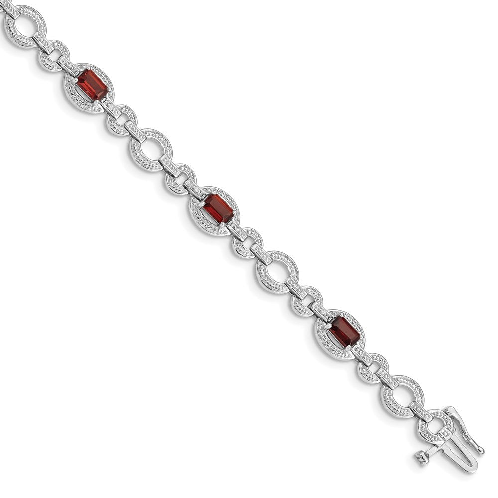 7 Zoll Sterlingsilber Rhodiniert Diamant & Granat Oval Glieder Armband