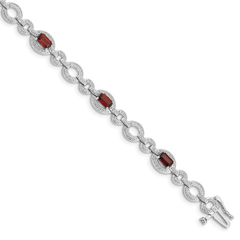 7 Zoll Sterlingsilber Rhodiniert Diamant & Granat Oval Glieder Armband