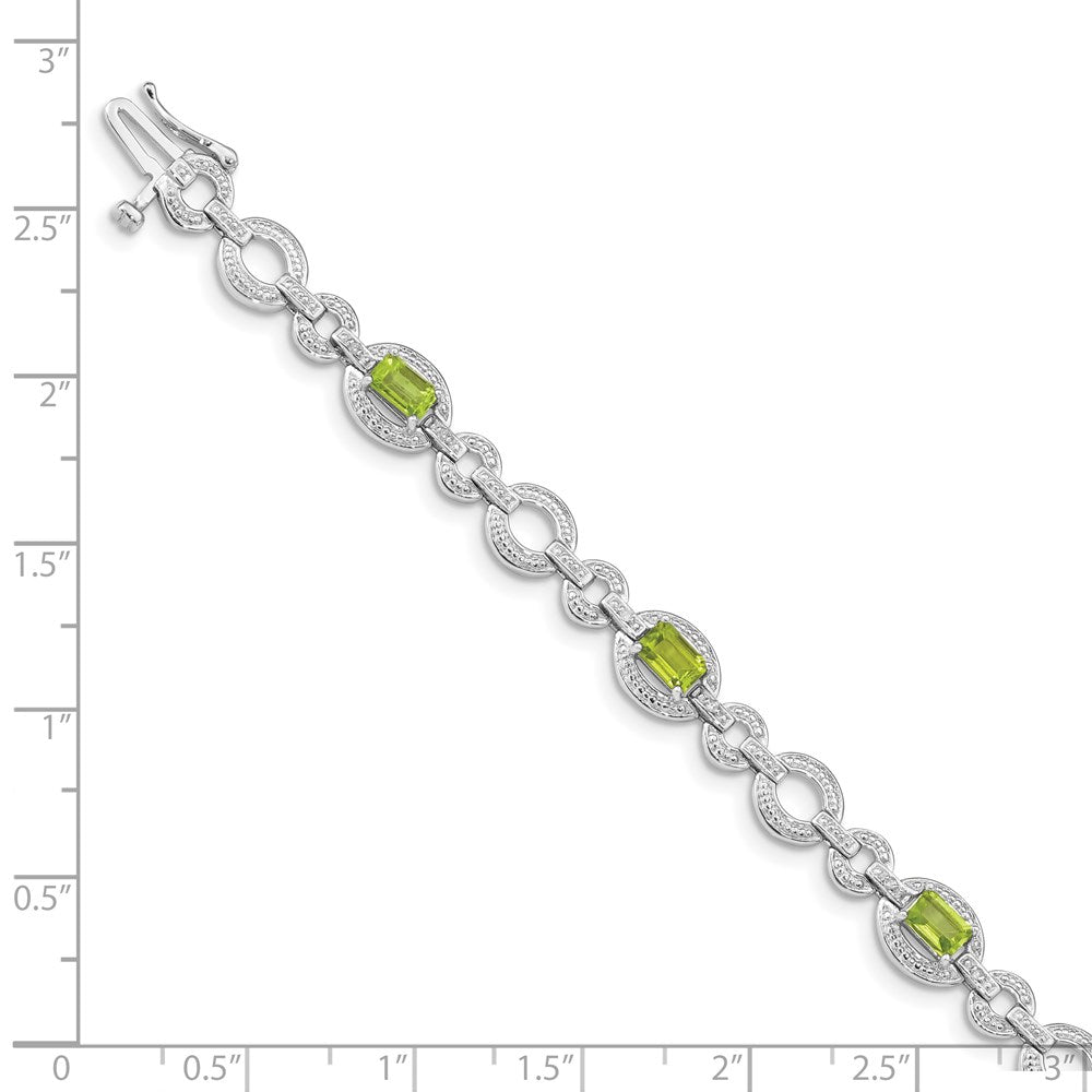 7 Zoll Sterlingsilber Rhodiniert Diamant & Peridot Oval Glieder Armband