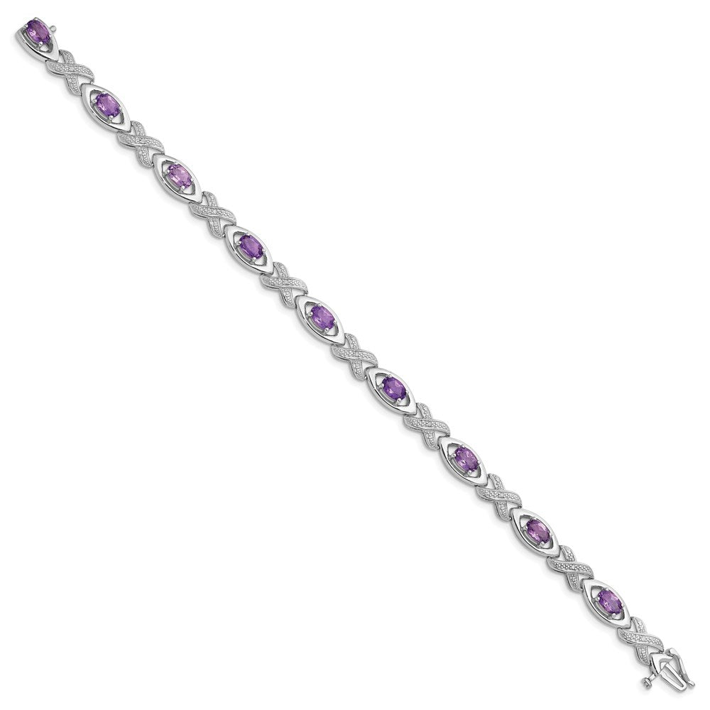 7.5 Zoll Sterlingsilber Rhodiniert Diamant & Amethyst Armband