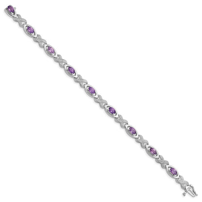 7.5 Zoll Sterlingsilber Rhodiniert Diamant & Amethyst Armband