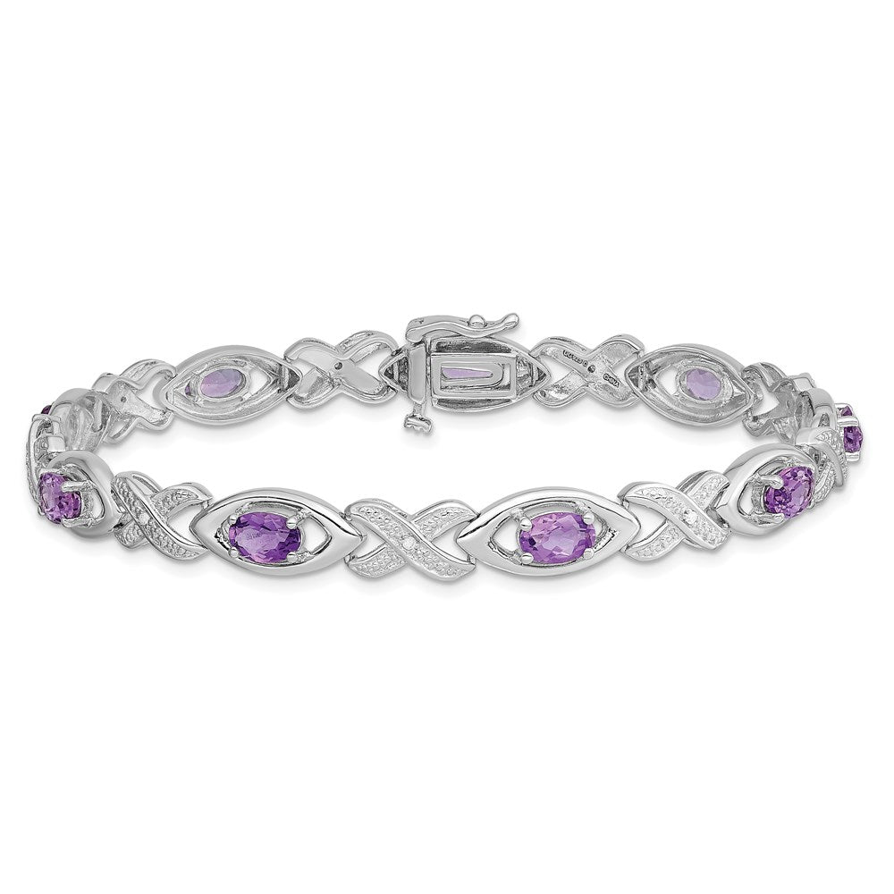 7.5 Zoll Sterlingsilber Rhodiniert Diamant & Amethyst Armband