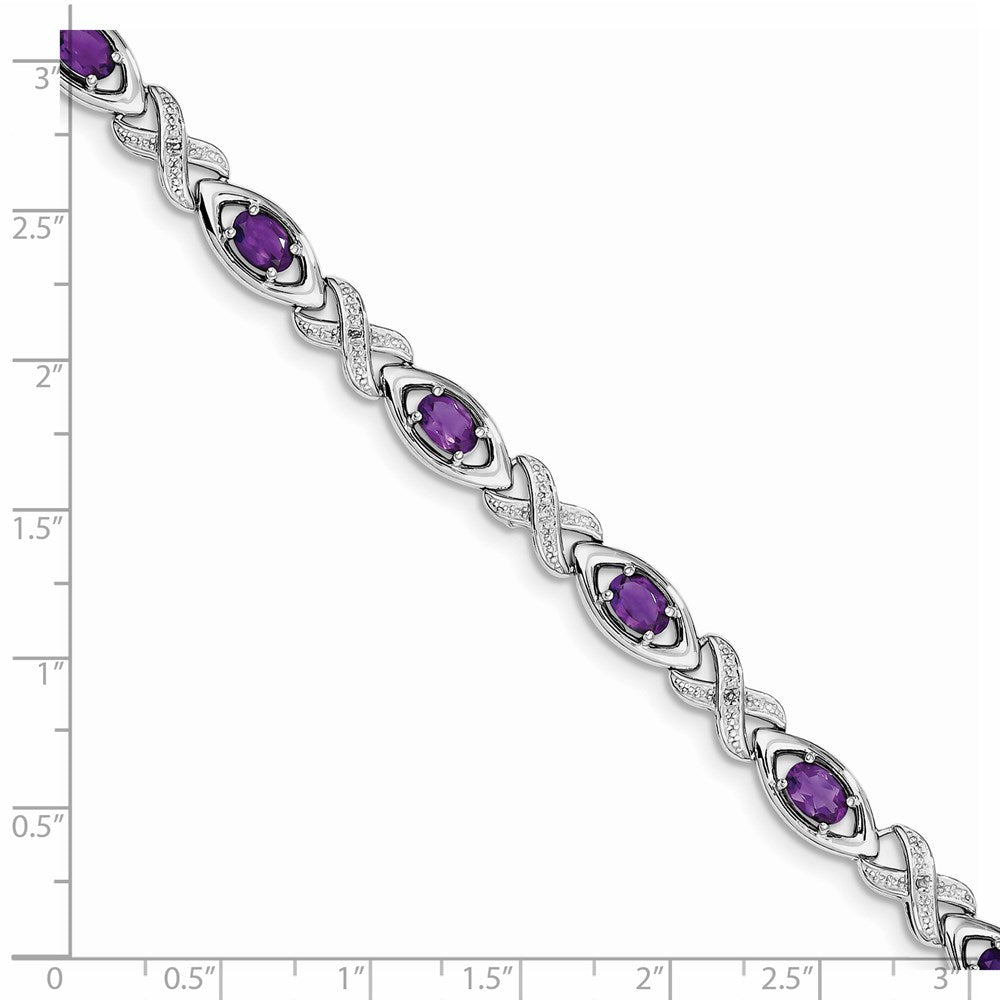 7.5 Zoll Sterlingsilber Rhodiniert Diamant & Amethyst Armband