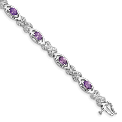 7.5 Zoll Sterlingsilber Rhodiniert Diamant & Amethyst Armband