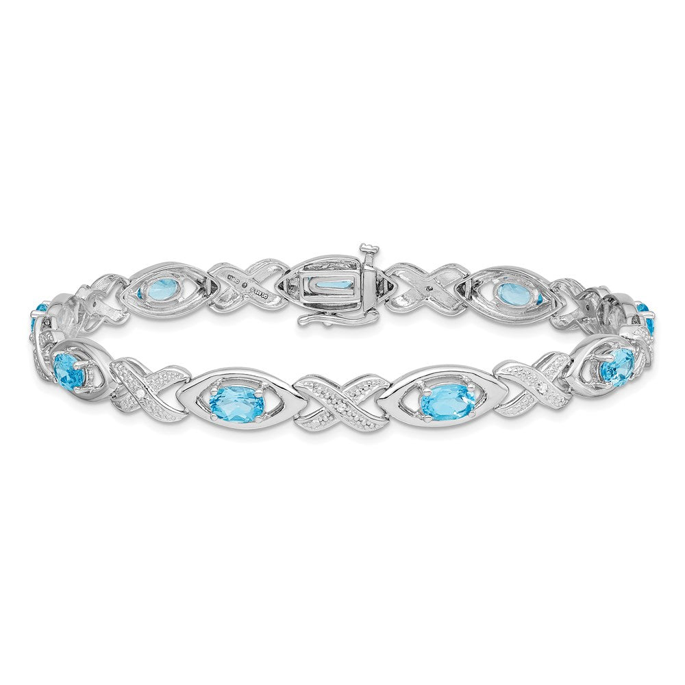 7 Zoll Sterlingsilber Rhodiniert Diamant & Licht Schweizer Blautopas Armband