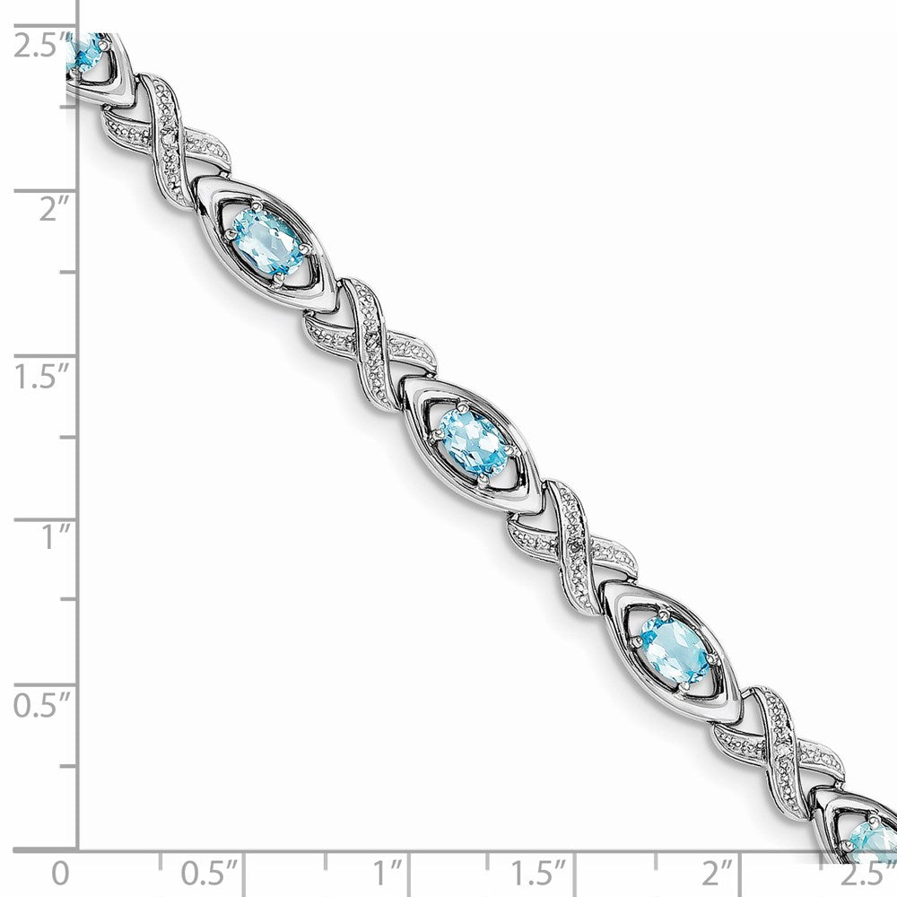 7 Zoll Sterlingsilber Rhodiniert Diamant & Licht Schweizer Blautopas Armband