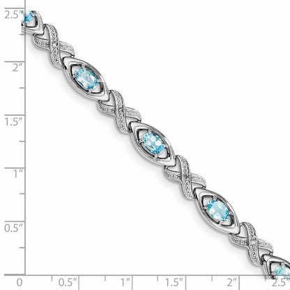 7 Zoll Sterlingsilber Rhodiniert Diamant & Licht Schweizer Blautopas Armband