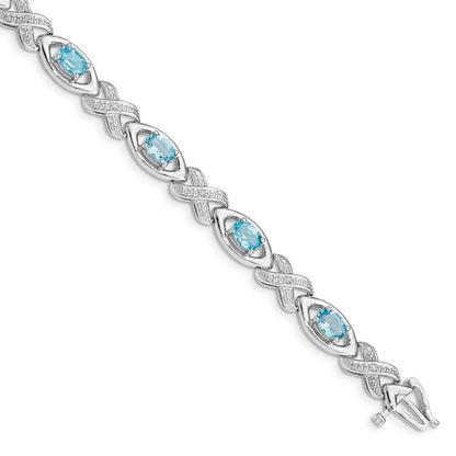 7 Zoll Sterlingsilber Rhodiniert Diamant & Licht Schweizer Blautopas Armband