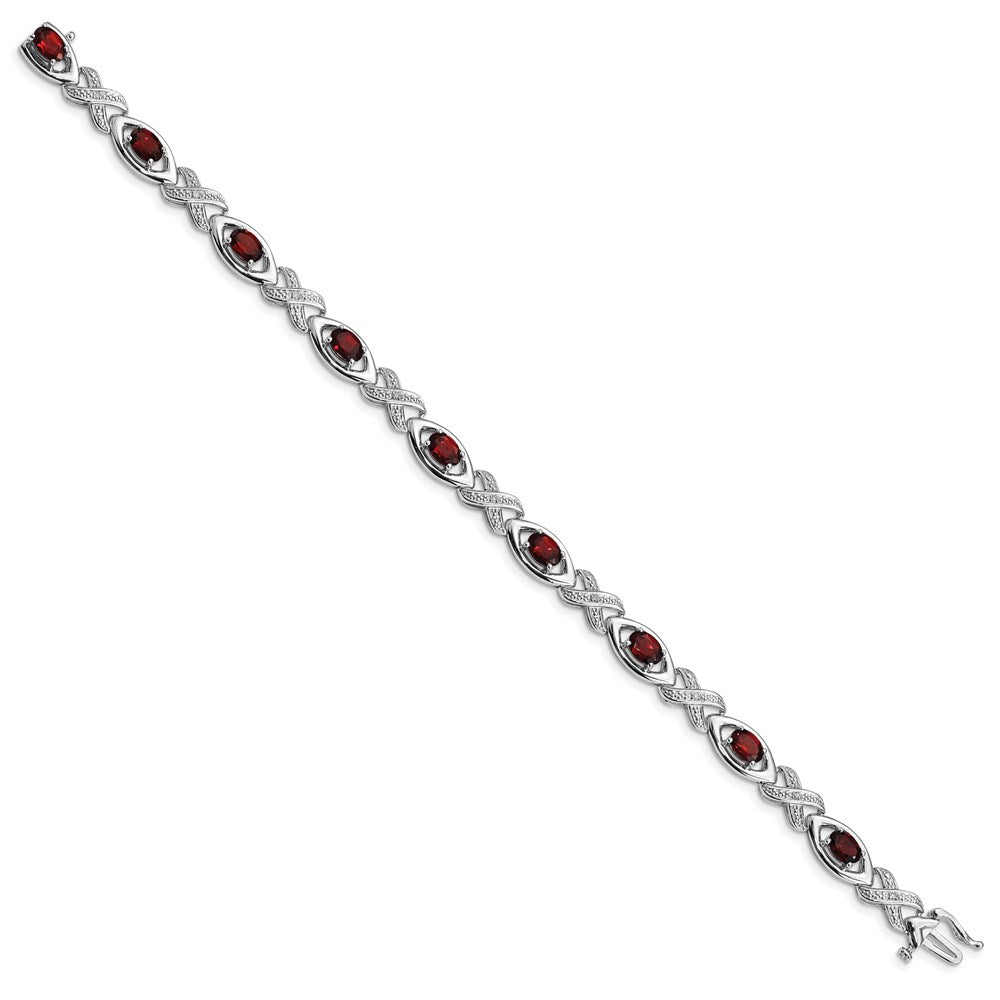 7 Zoll Sterlingsilber Rhodiniert Diamant & Granat Armband