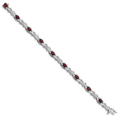 7 Zoll Sterlingsilber Rhodiniert Diamant & Granat Armband