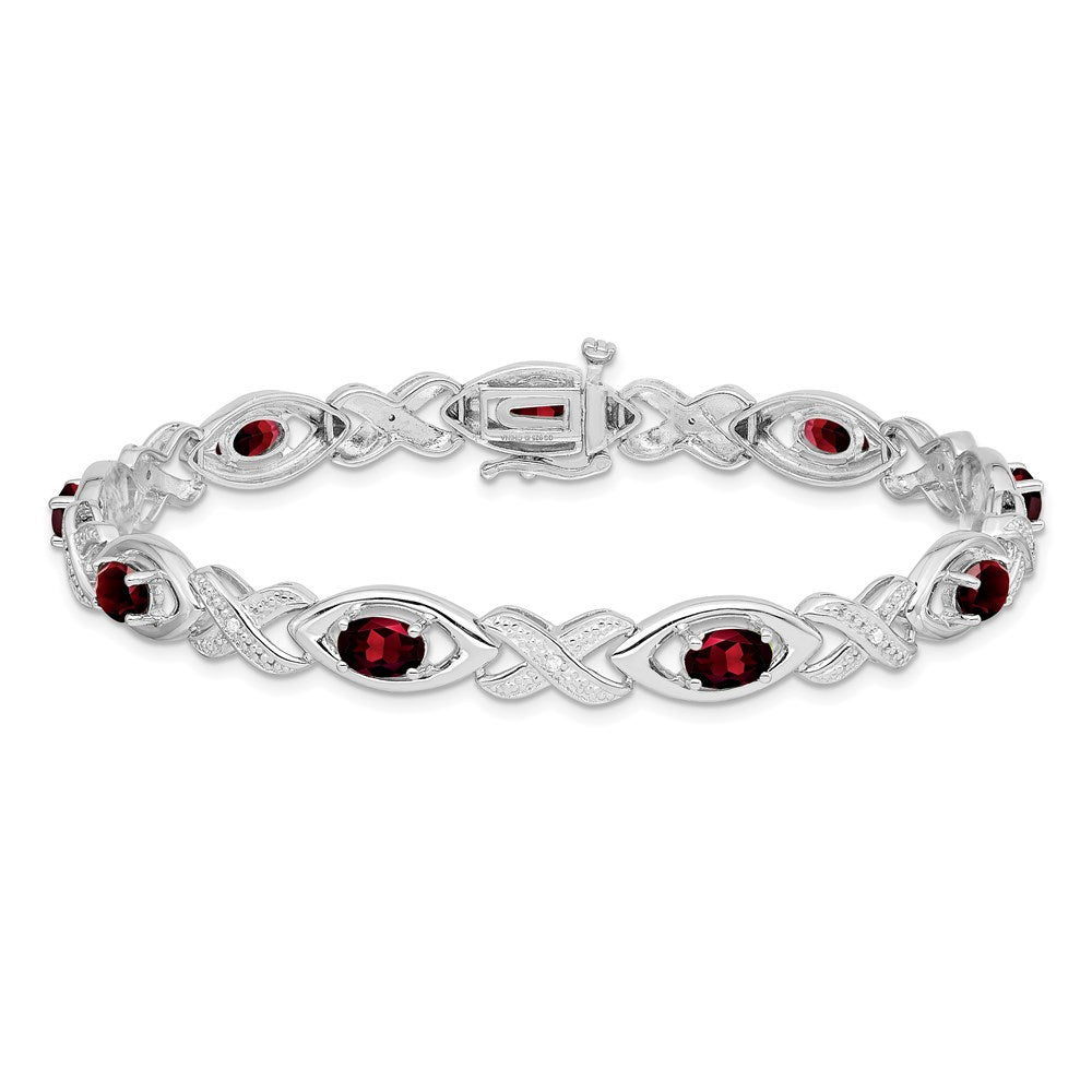 7 Zoll Sterlingsilber Rhodiniert Diamant & Granat Armband