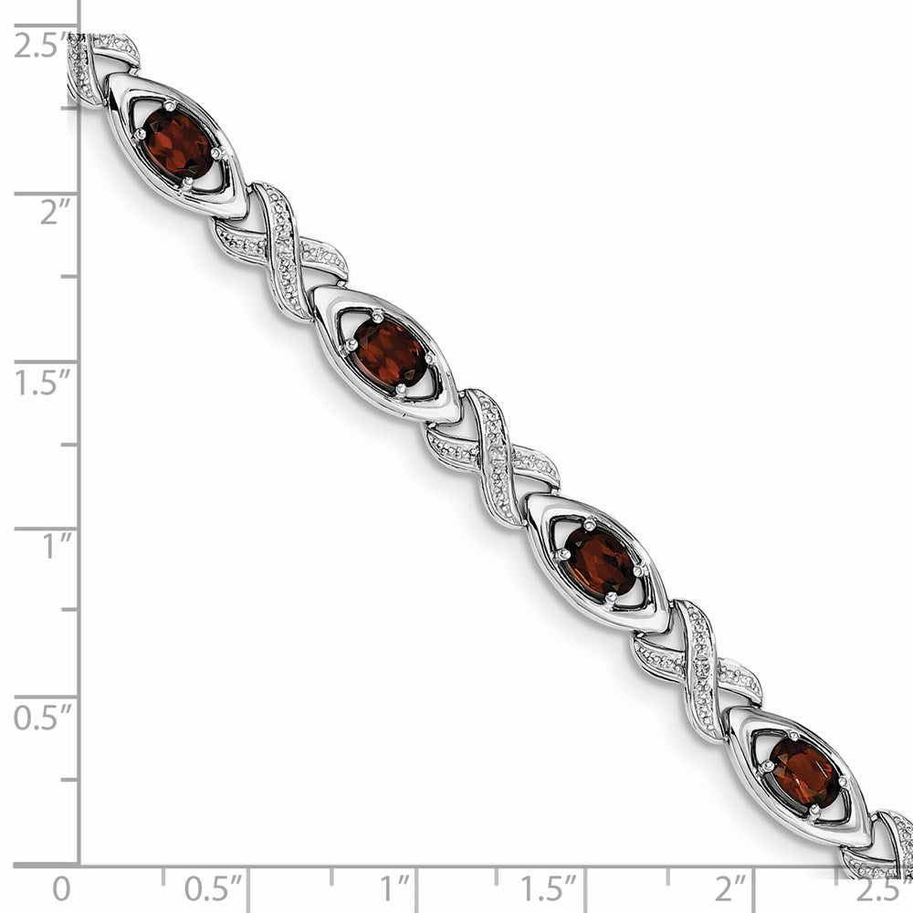 7 Zoll Sterlingsilber Rhodiniert Diamant & Granat Armband