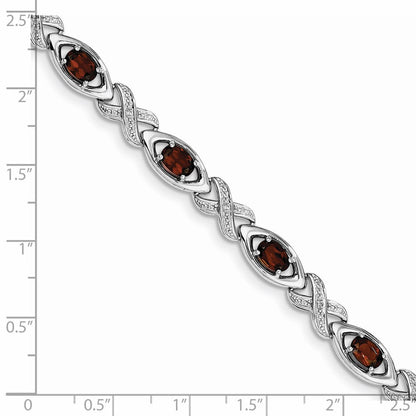 7 Zoll Sterlingsilber Rhodiniert Diamant & Granat Armband