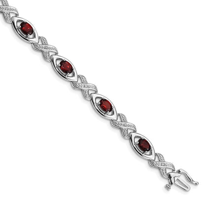 7 Zoll Sterlingsilber Rhodiniert Diamant & Granat Armband